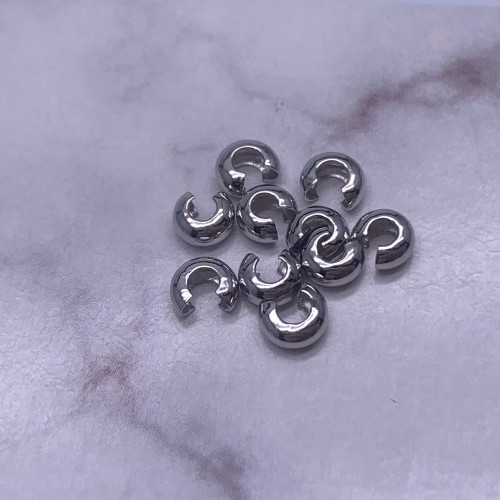 Обжимные(покрывные) бусины для кримпов, люкс, качество ААА, латунь, цвет родий(серебро), 3 мм, цена за упаковку (20 шт)