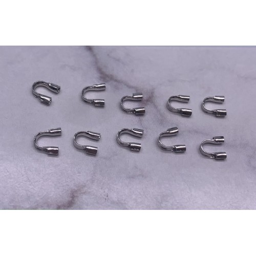 Протекторы для тросика, люкс, качество ААА, латунь, цвет родий(серебро), 5 мм, цена за 10 шт