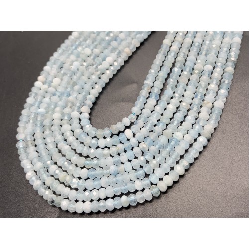 Каменные бусины, Аквамарин, Голубой Берилл, рондель огранка, 2х3,5 мм, длина нити 38 см