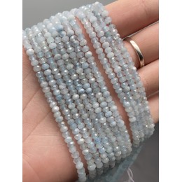 Каменные бусины, Аквамарин, Голубой Берилл, рондель огранка, 2х3,5 мм, длина нити 38 см