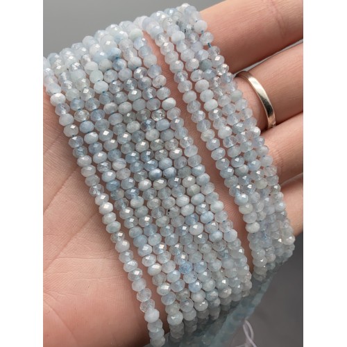 Каменные бусины, Аквамарин, Голубой Берилл, рондель огранка, 2х3,5 мм, длина нити 38 см