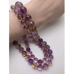 Каменные бусины, Аметрин люкс, внутреннее свечение, высокая степень прозрачности, шарик гладкий, 12 мм,  длина нити 19 см