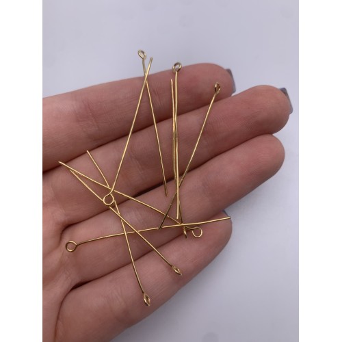 Пины с петелькой,  латунь, цвет золото, 0,5х50 мм, цена за 10 шт