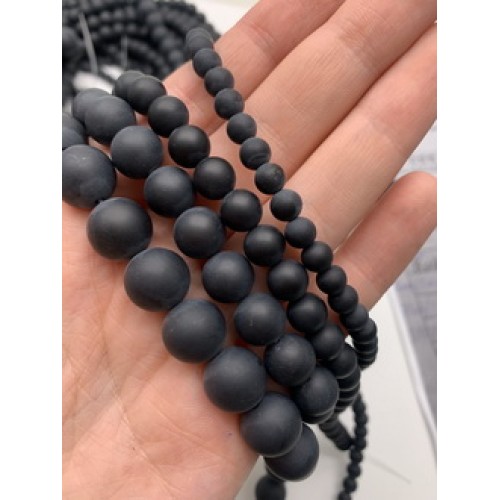 Каменные бусины, Агат, чёрный, матовый, шарик гладкий, 10 мм, длина нити 38 см