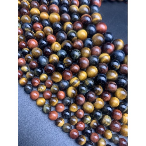 Каменные бусины, Глазковый микс (Тигровый глаз, бычий глаз, соколиный глаз), 8 мм, шарик гладкий, нить 38 см