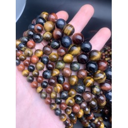 Каменные бусины, Глазковый микс (Тигровый глаз, бычий глаз, соколиный глаз), 8 мм, шарик гладкий, нить 38 см