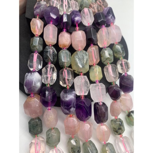 Каменные бусины, Кварцевый Микс, фриформы, огранка, 24х16 мм, длина нити 38 см