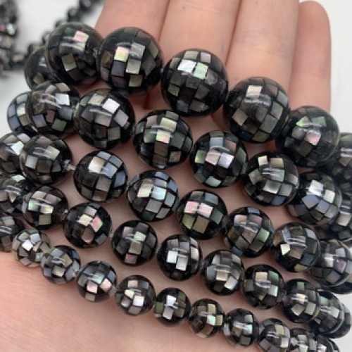 Каменные бусины, Перламутр люкс, чёрный, шарик гладкий, 14 мм, одна бусина