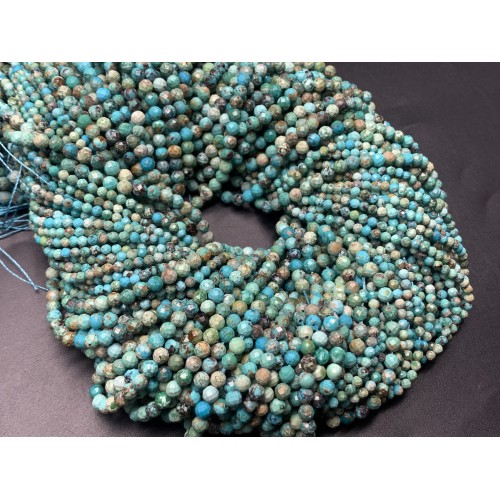 Каменные бусины, Бирюза, Люкс, шарик, огранка, 1,9-2 мм, длина нити 38 см