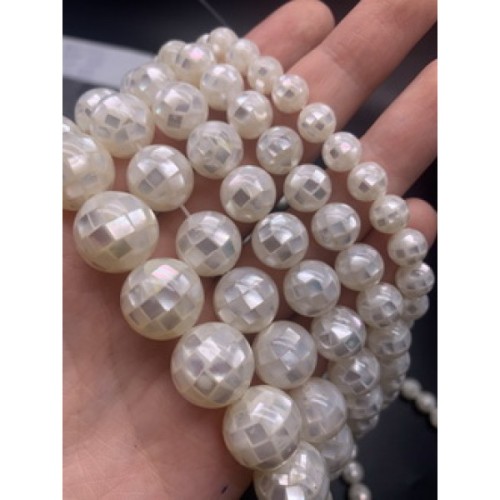 Каменные бусины, Перламутр люкс, белый, шарик гладкий, 14 мм, одна бусина