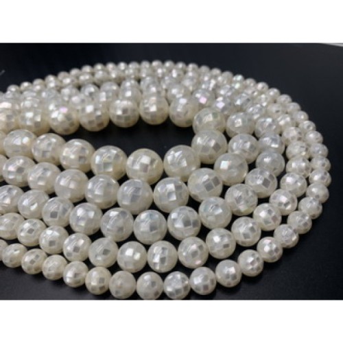 Каменные бусины, Перламутр люкс, белый, шарик гладкий, 14 мм, одна бусина