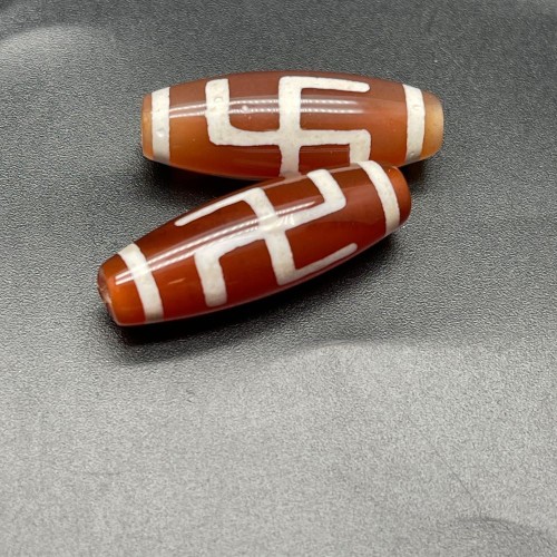 Бусина Дзи "89" из сердолика, свастика, Хо-ту-Дзи, размер 30 х 10 мм, 1 шт