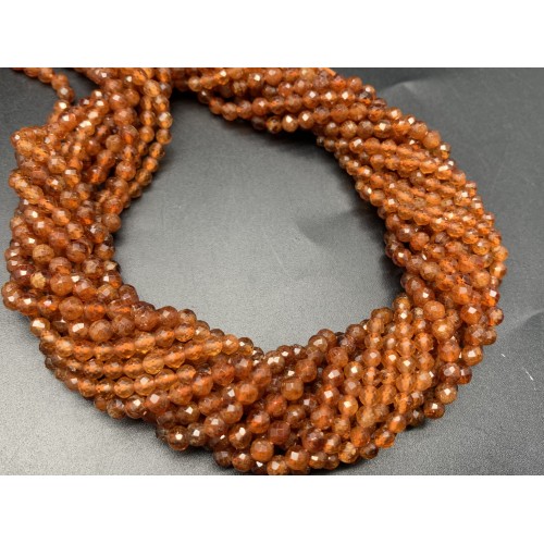 Каменные бусины, Гранат, Гессонит, Люкс, шарик, огранка, 4 мм, длина нити 38 см
