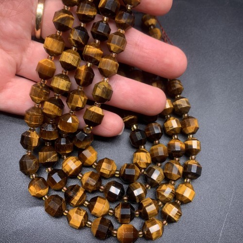 Каменные бусины, Тигровый глаз, ювелирная огранка, 10х9 мм, длина нити 38 см