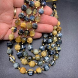 Каменные бусины, Тигрово-соколиный глаз, ювелирная огранка, 10х9 мм, длина нити 38 см