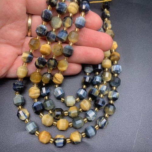 Каменные бусины, Тигрово-соколиный глаз, ювелирная огранка, 10х9 мм, длина нити 38 см