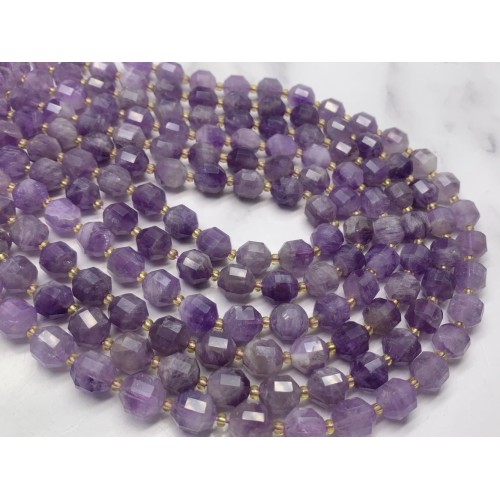 Каменные бусины, Аметист шевронный, с полосками, ювелирная огранка, 10х9 мм, длина нити 38 см