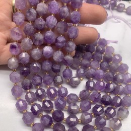 Каменные бусины, Аметист шевронный, с полосками, ювелирная огранка, 10х9 мм, длина нити 38 см