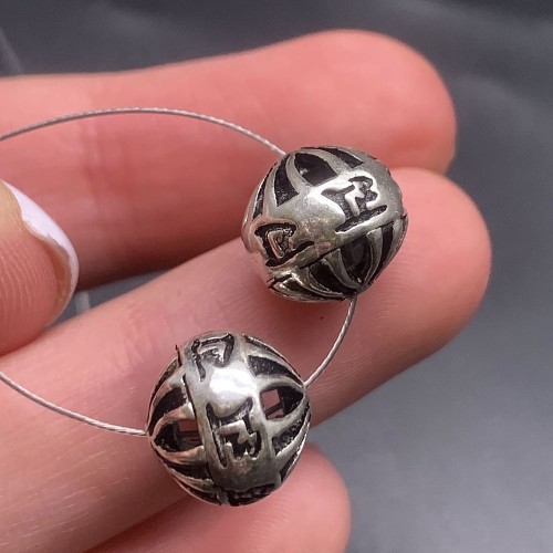 Бусина, с мантрами, тайское серебро, размер 11,5 мм, цена за 1 шт.