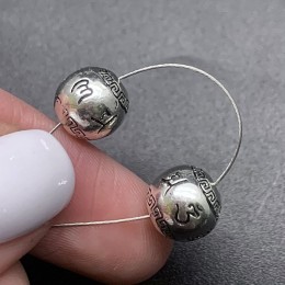 Бусина, с мантрами, тайское серебро, шарик 11 мм, цена за 1 шт.