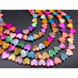 Каменные бусины, Перламутр, "Сердечки", микс, тонированный, 8 мм, длина нити 38 см