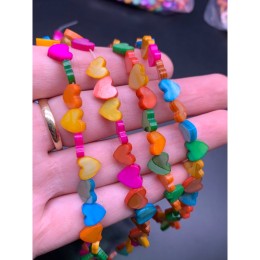 Каменные бусины, Перламутр, "Сердечки", микс, тонированный, 8 мм, длина нити 38 см