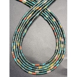 Каменные бусины, Индийская зеленая яшма, трубочки, 4х2 мм, длина нити 38 см