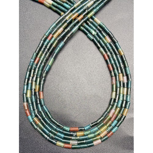 Каменные бусины, Индийская зеленая яшма, трубочки, 4х2 мм, длина нити 38 см