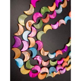 Каменные бусины, Перламутр, "Луна", микс, тонированный, 15 мм, длина нити 38 см