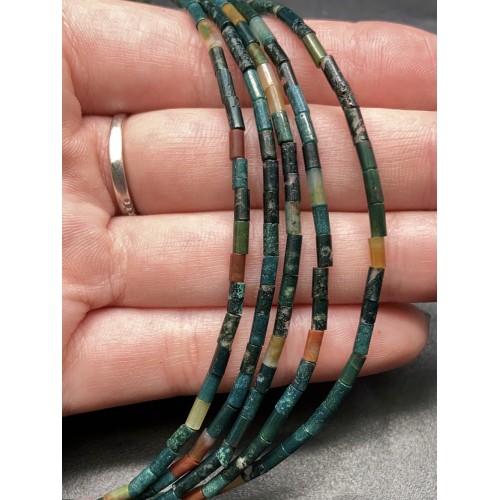 Каменные бусины, Индийская зеленая яшма, трубочки, 4х2 мм, длина нити 38 см