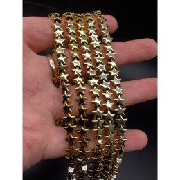 Каменные бусины, Гематит синтетический, золото, звездочки объемные, 8 мм, длина нити 38 см