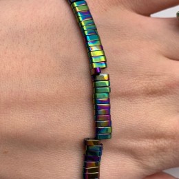 Каменные бусины, Гематит синтетический, радуга, плоский прямоугольник, (два отверстия), размер 4х2 мм, нить 38 см