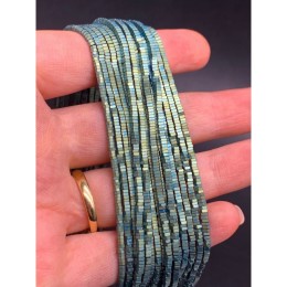 Каменные бусины, Гематит синтетический, квадрат, голубо-зеленый, матовый, размер 2х1 мм, нить 38 см