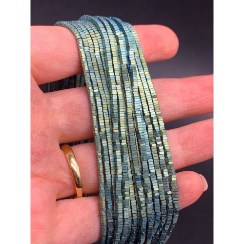 Каменные бусины, Гематит синтетический, квадрат, голубо-зеленый, матовый, размер 2х1 мм, нить 38 см