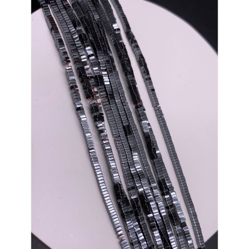 Каменные бусины, Гематит синтетический, темное серебро, квадрат, размер 2х1 мм, нить 38 см