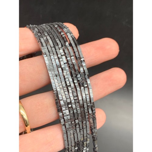 Каменные бусины, Гематит синтетический, темное серебро, квадрат, размер 2х1 мм, нить 38 см