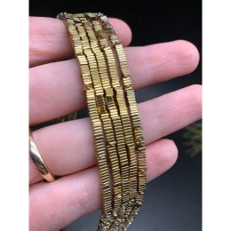 Каменные бусины, Гематит синтетический, золото, квадрат, размер 3х1 мм, нить 38 см