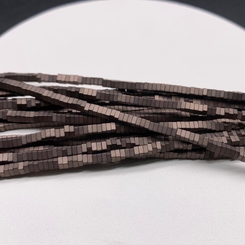 Каменные бусины, Гематит синтетический, коричневый, матовый, квадрат, размер 2х1 мм, нить 38 см