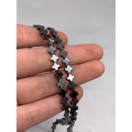 Каменные бусины, Гематит синтетический, темное серебро, крест, размер 6 мм, нить 38 см