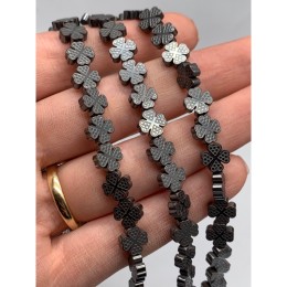 Каменные бусины, Гематит синтетический, темное серебро, клевер, размер 8 мм, нить 38 см