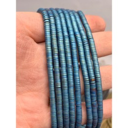 Каменные бусины, Гематит синтетический, голубой, матовый, шайба, размер 4х1 мм, нить 38 см