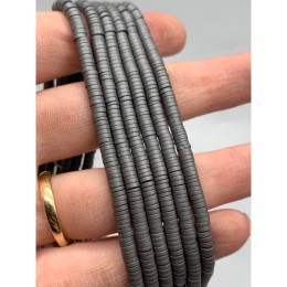 Каменные бусины, Гематит синтетический, темное серебро, матовый, шайба, размер 4х1 мм, нить 38 см