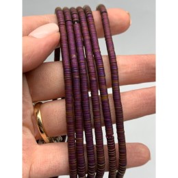 Каменные бусины, Гематит синтетический, фиолетовый, матовый, шайба, размер 4х1 мм, нить 38 см