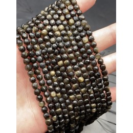 Каменные бусины, Обсидиан, золотой, кубик огранка, 4,5х4,5 мм, длина нити 38 см