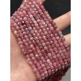 Каменные бусины, Турмалин, розовый, Рубеллит, кубик огранка, 4х4 мм, длина нити 38 см