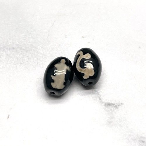 Бусина Дзи "70" из агата, Зелёная тара, Гуань-Инь, размер 12х9 мм