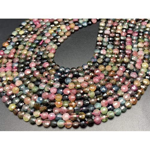 Каменные бусины, Турмалин, монетка, огранка, 4,5х2,5 мм, длина нити 38 см