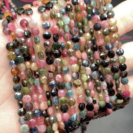 Каменные бусины, Турмалин, монетка, огранка, 4,5х2,5 мм, длина нити 38 см