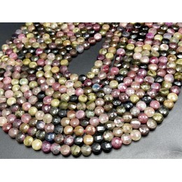 Каменные бусины, Турмалин, монетка, огранка, 6х4 мм, длина нити 38 см