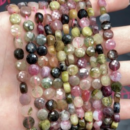 Каменные бусины, Турмалин, монетка, огранка, 6х4 мм, длина нити 38 см